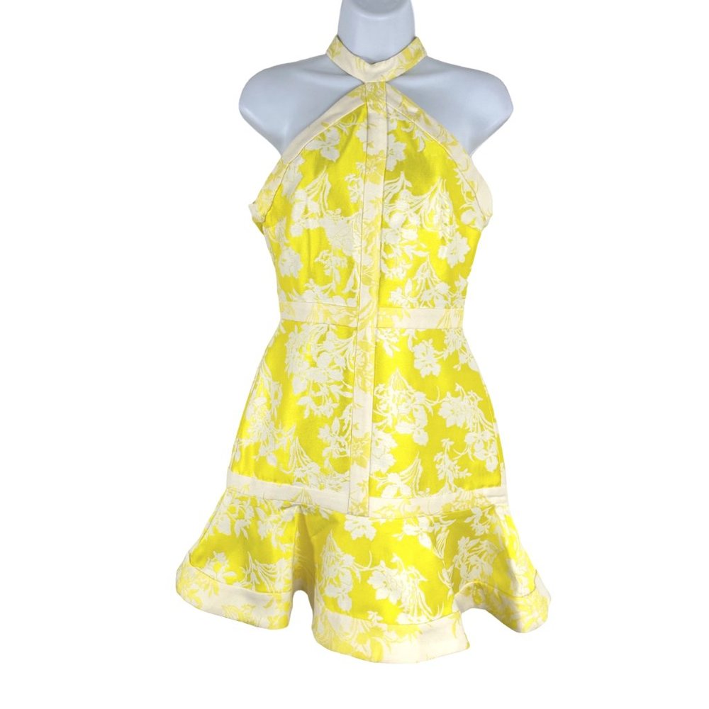 Alexis Solana Mini Dress Jacquard Floral Yellow Sleeveless NWT XS DR-923